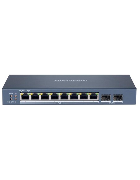 SWITCH POE HIKVISION - 8 PUERTOS RJ45 GIGABIT + 2 PUERTOS SFP - 8 PUERTOS POE+ 802.3AF/AT - HASTA 110W DE POTENCIA POE TOTAL - P