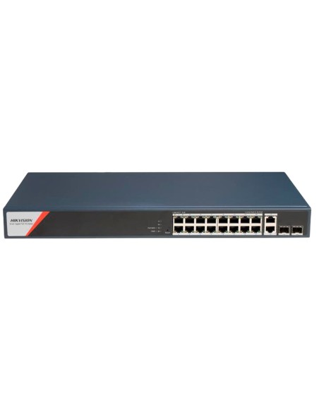 SWITCH POE HIKVISION - 16 PUERTOS RJ45 GE + 2 PUERTOS GIGABIT RJ45/SFP - 16 PUERTOS POE+ 802.3AF/AT/BT - HASTA 230W DE POTENCIA