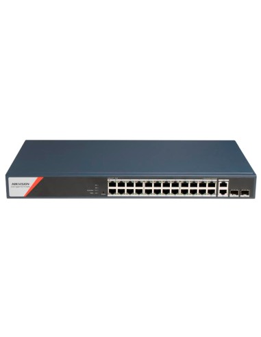 SWITCH POE HIKVISION - 24 PUERTOS RJ45 GE + 2 PUERTOS GIGABIT RJ45/SFP - 24 PUERTOS POE+ 802.3AF/AT/BT - HASTA 370W DE POTENCIA