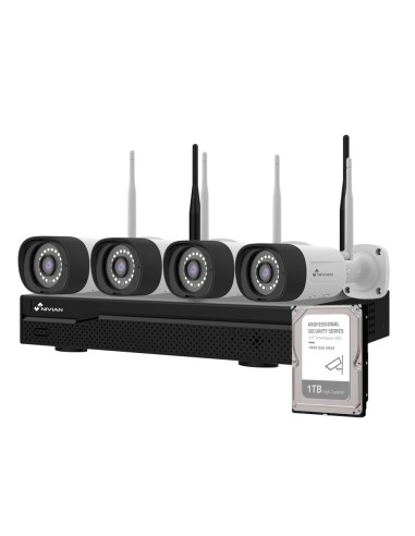 KIT CCTV WIFI NIVIAN - NVR 10 CANALES - 4 CÁMARAS 3 MPX PREREGISTRADAS - APTAS PARA EXTERIOR IP66 - INCLUYE 1 DISCO DURO 1TB - A