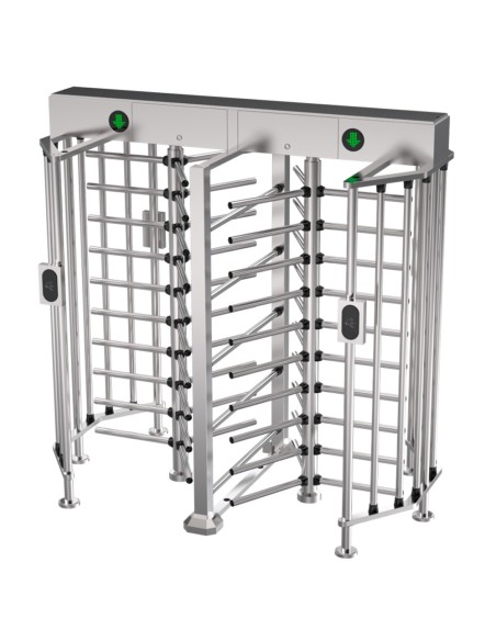 TORNO DE ACCESO BIDIRECCIONAL - 10 BRAZOS ROTATIVOS DOBLES DESMONTABLES - TIEMPOS, ALARMAS Y MODOS DE APERTURA - DIMENSIONES DE