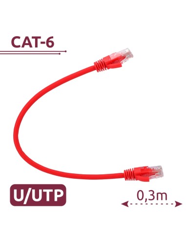 CABLE UTP - ETHERNET - CONECTORES RJ45 - CATEGORÍA 6 - 0,3 M - COLOR ROJO