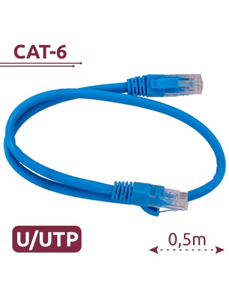 CABLE UTP - ETHERNET - CONECTORES RJ45 - CATEGORÍA 6 - 0,5 M - COLOR AZUL