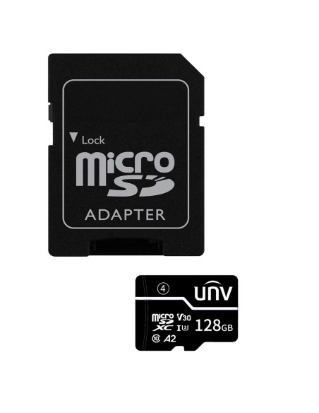 TARJETA MICROSD CON ADAPTADOR UNIVIEW - CAPACIDAD 128 GB - CLASE 10 | VELOCIDAD R/W: 75/35 MB/S - CICLOS E/P: HASTA 300 - CÁMARA