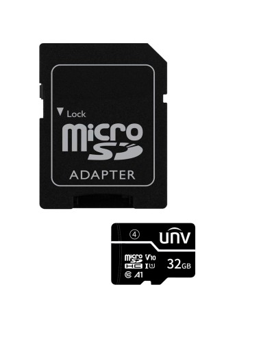TARJETA MICROSD CON ADAPTADOR UNIVIEW - CAPACIDAD 32 GB - CLASE 10 | VELOCIDAD R/W: 70/30 MB/S - CICLOS E/P: HASTA 300 - CÁMARAS