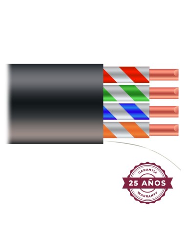 CABLE UTP - CATEGORÍA 5E - ROLLO DE 100 METROS - CUBIERTA COLOR NEGRO - DIÁMETRO 5.5 MM - CUBIERTA ESPECIAL PARA EXTERIOR