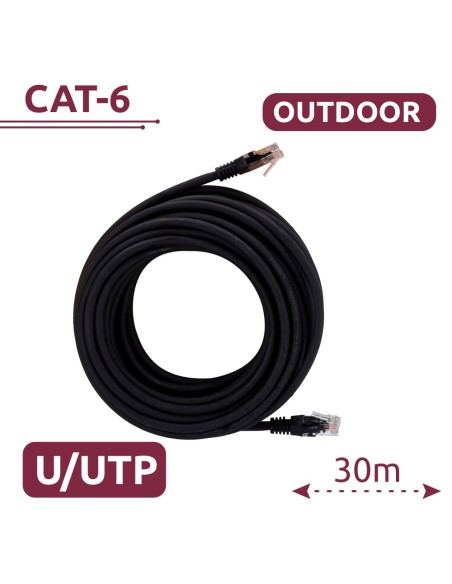 CABLE UTP - ETHERNET - CONECTORES RJ45 - CATEGORÍA 6 - CUBIERTA ESPECIAL PARA EXTERIOR ( NEGRO ) - 30 M
