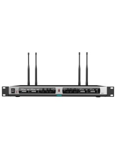 RECETOR DE MICROFONE SEM FIOS - QUATRO CANAIS - EMPARELHAMENTO MEDIANTE IV - CONTROLO DE VOLUME PARA CADA CANAL - SAÍDA XLR - CO