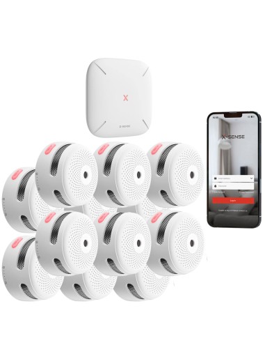 KIT DE DETECCIÓN DE INCENDIO AUTÓNOMO X-SENSE - INLCUYE 12 DETECTORES DE HUMO XS01-M Y HUB SBS50 - CONEXIÓN CON HUB SBS50 PARA C