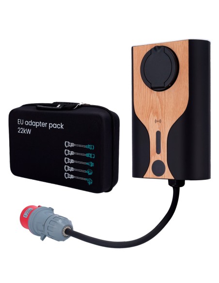 KIT CARGADOR PORTABLE + ADAPTADORES ENCHUFE - POTENCIA 22KW / 32A / TRIFÁSICA - CONECTOR TIPO 2  - ADAPTADORES PARA CABLES - MON