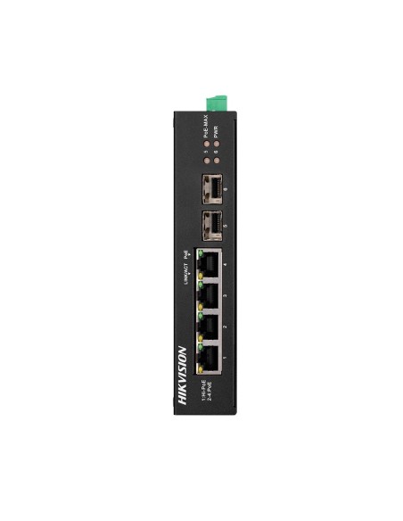 SWITCH INDUSTRIAL POE HIKVISION - 4 PUERTOS RJ45 GIGABIT + 2 PUERTOS GIGABIT SFP - 3 PUERTOS POE+ Y 1 PUERTO HIPOE - HASTA 60W D