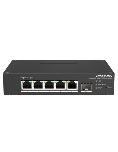 SWITCH POE HIKVISION - 4 PUERTOS RJ45 FE + 1 PUERTO GIGABIT RJ45/SFP - 4 PUERTOS POE+ 802.3AF/AT - HASTA 60W DE POTENCIA POE TOT