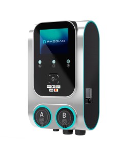 DOPPELSTECKDOSEN-LADEGERÄT FÜR ELEKTROFAHRZEUGE - LEISTUNG 2X22KW / 32A / DREIPHASIG - VERBINDERTYP 2  - SCHUTZ IP55 - KOMMUNIKA