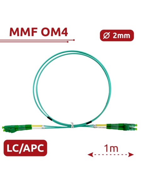 CABLE DE CONEXIÓN DE FIBRA ÓPTICA - FIBRA MULTIMODO OM4 - CONECTOR LC APC DÚPLEX - LONGITUD 1M - CUBIERTA LSZH - COMPATIBILIDAD
