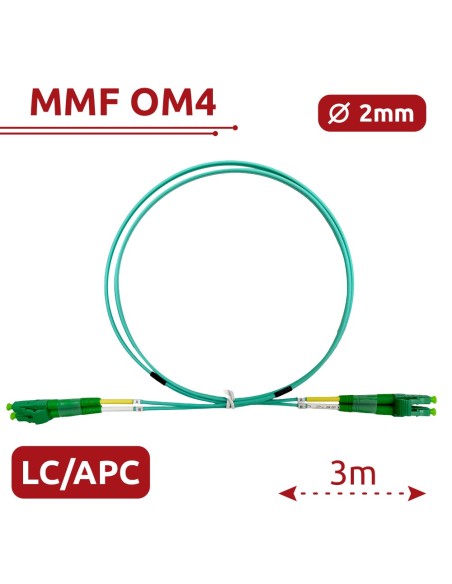 CABLE DE CONEXIÓN DE FIBRA ÓPTICA - FIBRA MULTIMODO OM4 - CONECTOR LC APC DÚPLEX - LONGITUD 3M - CUBIERTA LSZH - COMPATIBILIDAD