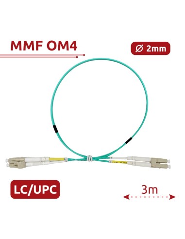 CABLE DE CONEXIÓN DE FIBRA ÓPTICA - FIBRA MULTIMODO OM4 - CONECTOR LC UPC DÚPLEX - LONGITUD 3M - CUBIERTA LSZH - COMPATIBILIDAD