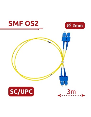 CABLE DE CONEXIÓN DE FIBRA ÓPTICA - FIBRA MONOMODO OS2 - CONECTOR SC UPC DÚPLEX - LONGITUD 3M - CUBIERTA LSZH - COMPATIBILIDAD G