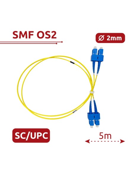 CABLE DE CONEXIÓN DE FIBRA ÓPTICA - FIBRA MONOMODO OS2 - CONECTOR SC UPC DÚPLEX - LONGITUD 5M - CUBIERTA LSZH - COMPATIBILIDAD G