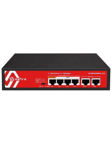 SAFIRE SWITCH POE - 4 PUERTOS POE + 2 UPLINK RJ45 - VELOCIDAD DE PUERTOS 10/100/1000 MBPS - 4 PUERTOS POE+ 30W  - POTENCIA POE T