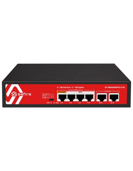 SAFIRE SWITCH POE - 4 PUERTOS POE + 2 UPLINK RJ45 - VELOCIDAD DE PUERTOS 10/100/1000 MBPS - 4 PUERTOS POE+ 30W  - POTENCIA POE T